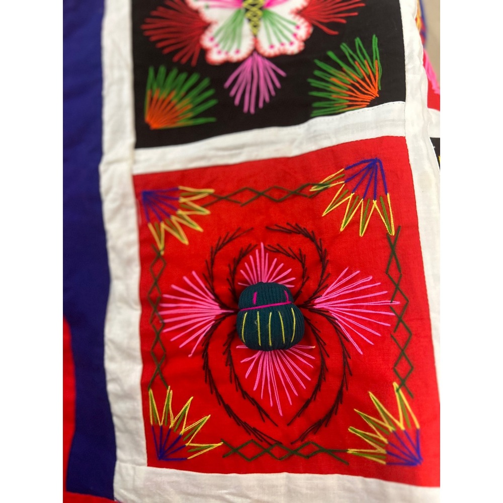 Vintage Chinese Folk Art Embroidered Vest Dragon Phoenix Blue Red Patchwork - Picture 5 of 6
